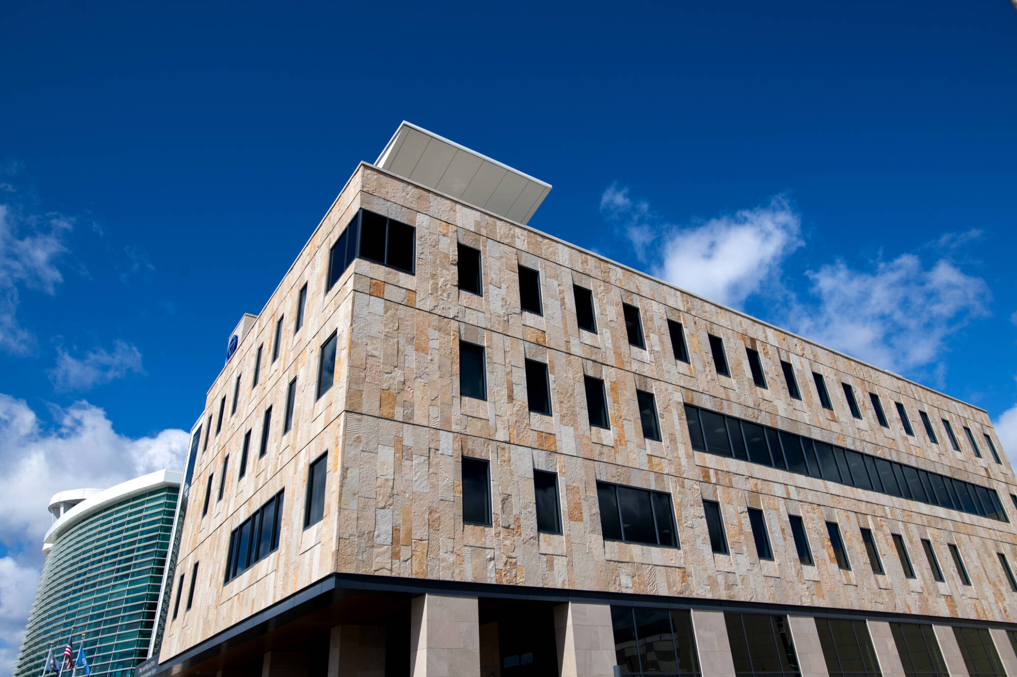 The DeVos Center for Interprofessional Health anchors the east end of Grand Rapids' Medical Mile.
